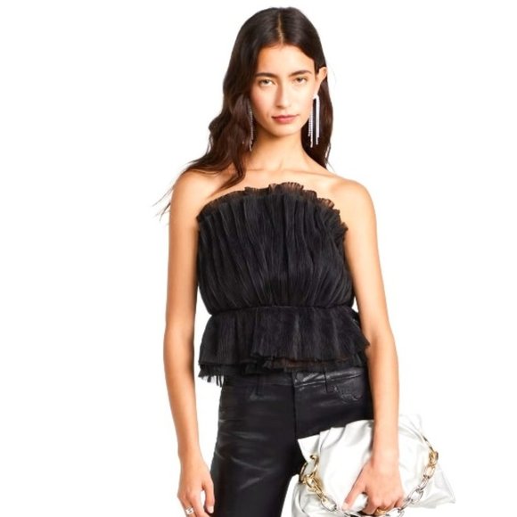 Endless Rose Strapless Tulle Peplum Top Black Size S - Picture 1 of 4